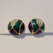 Vintage Dome Enamel Rhinestone Earrings - $14.85