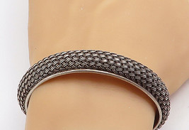 925 Sterling Silver - Vintage Dark Tone Basket Weave Cuff Bracelet - BT1428 - £66.95 GBP