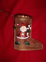 Gold Tone Mesh Christmas/Holiday Boot Decorated With Painted Metal Santa NEW - £3.14 GBP