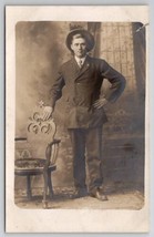 Ashton IL Handsome Man Suit Hat Studio Photo Faux Backdrop Postcard Z28 - £7.15 GBP