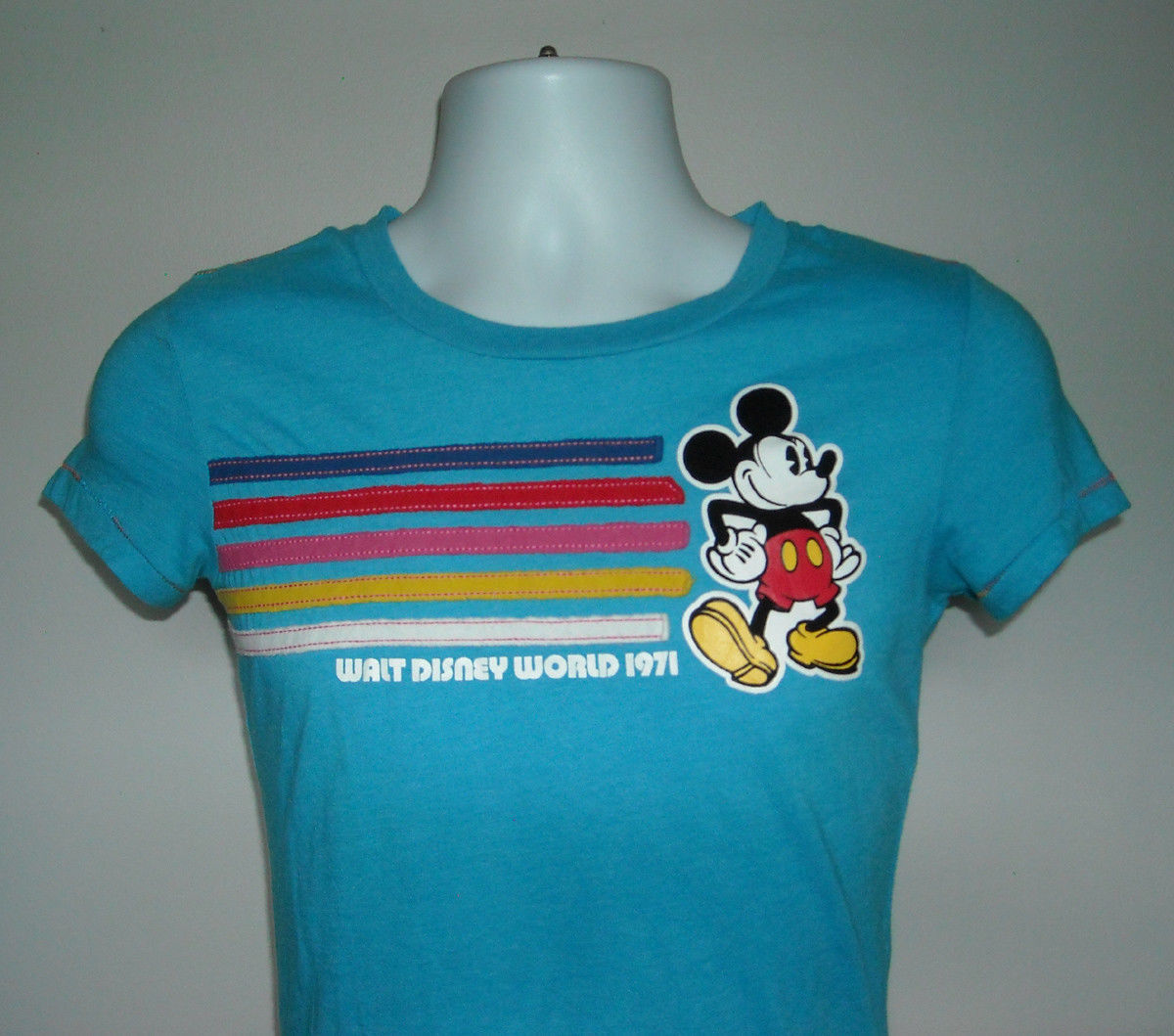 Womens Juniors Walt Disney World 1971 t shirt XSmall turquoise Mickey Mouse - $21.73