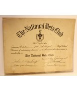 Vintage National Beta Club Certificate from 1947  - £9.66 GBP