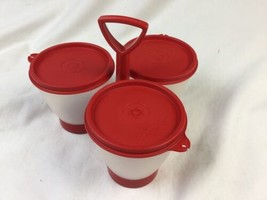 Tupperware Condiment Caddy Server Keeper Bowls # 757 w/ lids Red - $19.79