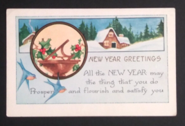 New Year Greetings Snow Scenic View Blue Birds UNP Whitney Made Postcard c1920s - £4.71 GBP