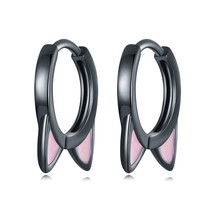 WOSTU Real 925 Silver Cat Ear Hoop Earrings For Women Lovely Pink Cute Pet Paw S - £12.22 GBP