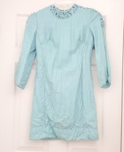 Vintage 1950s Anita Modes Beautiful Beaded Blue Mini Dress Open Split Sl... - £98.91 GBP