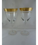 Gold rimmed Crystal Wine Glass European Craftmanship  Bohemian? 8&quot; set of 2 - $65.89 CAD
