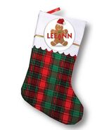 SOFT PLAID 18&quot; STOCKING &amp; XMAS GINGERBREAD MAN PERSONALIZED PINBACK BUTT... - $402.65 MXN