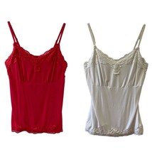 Lane Bryant Lace Trim Cami Tank Top Set of 2 Size 14/16 Red White Soft Stretch - £11.43 GBP