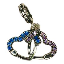 Hugging Hearts Charm Blue Pink Zircon Sterling Silver  - £12.10 GBP