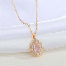 Pink Crystal &amp; Cubic Zirconia Teardrop Pendant Necklace - £11.35 GBP
