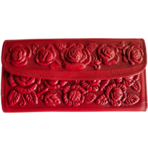 Leather Wallet Mexican Tooled Flowers Credit Cards Coin Purse Mirror Girl Lady - £22.96 GBP