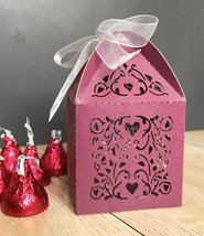 100pcs Pearl Burgundy Red Laser Cut Wedding Favor Boxes with ribbon,Wedding Gift - £27.17 GBP+