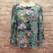 LC Lauren Conrad Womens Green Floral Woven Button Accent Blouse Size M NEW - $16.80