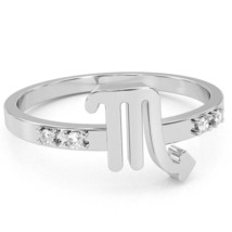 Scorpio Zodiac Sign Diamond Ring In Solid 14k White Gold - £199.03 GBP