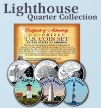 Historic American * LIGHTHOUSES * Colorized US Statehood Quarters 3-Coin Set #7 - £9.75 GBP