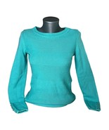 Talbots P Petites Aqua Crew Neck Sweater Long Sleeve 100% Cotton Button ... - $17.82