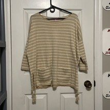 Lilly Pulitzer Elba Coolmax Sweater Size M Coastal Sand Taupe Stripe Tassels - £18.66 GBP