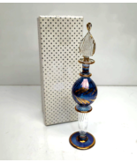 Vintage Egyptian Hand Blown Blue Gold Glass Perfume Bottle w/ Stopper &amp; ... - £11.57 GBP