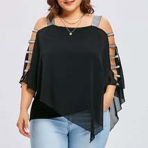 Sexy Fashion Plus Size Tops Women Ladder Sling Cut Overlay Patchwork Hollow Out  - £34.84 GBP