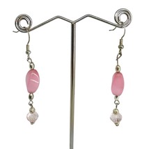 Handcrafted Earrings Pink Glass and Silver Metal Beads Delicate Spring NEW - £11.66 GBP