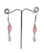 Handcrafted Earrings Pink Glass and Silver Metal Beads Delicate Spring NEW - £11.73 GBP