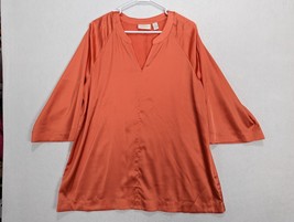 Chicos Womens Top Shirt Pullover Long Sleeve Size 2  Polyester Blend Orange - $24.68