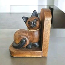 Vintage Cat Bookend Solid Wood Siamese Handcarved Oak Library Bookshelf Single - $28.85