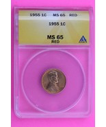 1955 P MS 65 RD Lincoln Wheat Cent Penny ANACS Graded Certified Authenti... - $40.73 CAD