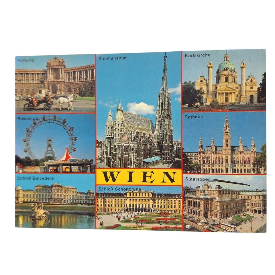 Postcard Wien Vienna Karlskirche Rathhaus Staatsoper Riesenrad Austria C... - $6.98