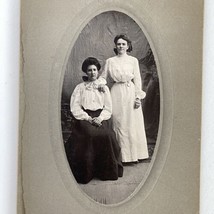 c1900 Cabinet Card 2 Young Women Belt Watch Oval Portrait Studio Photo - £23.94 GBP