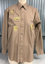 Marquis Safari Button Lion Camel Embroidered Dress Shirt 14.5 / 32-33  - £16.53 GBP