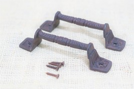 2 Cast Iron Rust Barn Handle Gate Pull Shed Door Handles Fancy Drawer Pulls - £7.86 GBP