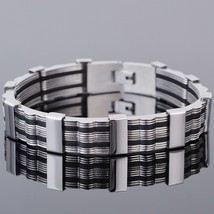 Jewellery Accessories Men&#39;s Bracelet Male Bangle 13MM 9.25&quot; Stainless Steel &amp; Bl - £15.43 GBP