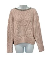 Express Baby Pink Chunky Knit Jeweled Collar Crew Neck Sweater size XS Glam - $26.31