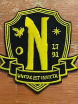 Wednesday Nevermore Academy Iron On Patch Yellow Prop Movie Replica Bam ... - $12.19