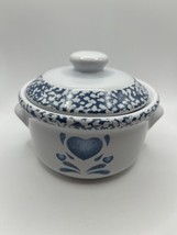 Vintage Pottery Soup Bowl &quot;Blue Heart &quot; Handles with Lid SEE ALL , ZOOM - £8.35 GBP