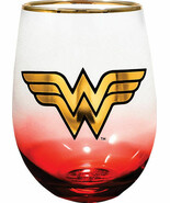 Wonder Woman 21704 Gold Logo Stemless Wine Glass 20 oz Red - $452.37 MXN