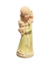 Vintage Holland Mold Lady Girl Holding Dog Puppy Colorful Ceramic Decor Statue - £30.38 GBP