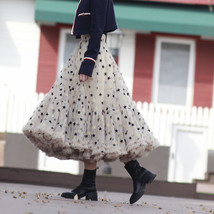 Black Layered Tulle Midi Skirt Floral Black Party SKirt Plus Size Holiday Skirts image 3