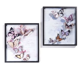 Butterfly Framed Wall Plaques Set of 2 Raised Metal Butterflies 3D Effect Pastel - £59.98 GBP