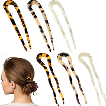 6 Pieces French Tortoise Hair Pins Tortoise Shell U Shaped Clips Large Wavy - $11.50
