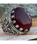 yemen 925 sterling Silver mens ring Natural healing body Agate kapidy Aqeeq - $173.25