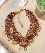 MACY&#39;S Beaded Metal String Multi Strand Necklace Earth Tones Brown Gold ... - $183.22 MXN