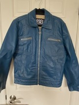 DIESEL L-Cale Blue 100% Leather Biker Moto Jacket Coat Mens Size Small - £216.60 GBP