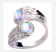 Silver Moonstone Ring Ornate 5 6 7 8 9 10 - £27.45 GBP