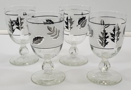 *MM) Set of 4 Libbey Glass Company Silver Foliage Leaves Stem Water Gobl... - $24.74