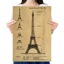 Classic Architectural Poster Paris Eiffel Tower A Retro Kraft Paper Poster Home  - £0.32 GBP