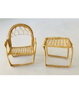 Dollhouse Miniature Straw Woven Chair &amp; Side Table 3&quot; Patio Decor - £17.39 GBP