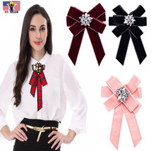 Women British Charm Velvet Large Big Bow Tie Ribbon Bee Crystal Pins Bro... - £5.31 GBP+